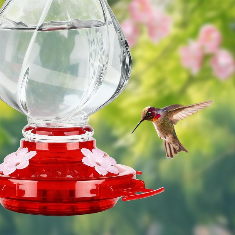 BOLITE Hummingbird Feeder, Glass Hummingbird Feeders for Outdoors Hanging, with Ant Moat and 4 Bee Guard Feeding Ports, 22oz, Leak Proof, Clear & Red, Birthday Gifts for Women Men, Gifts for Mom Dad - Image 4